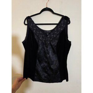 Venezia Black Velvet Floral Satin Lace Trim Tank Top Plus Size 18/20 Sleeveless